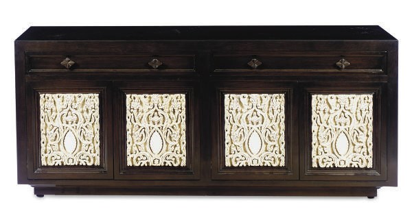 A STAINED-WOOD AND PAINTED SIDE CABINET,