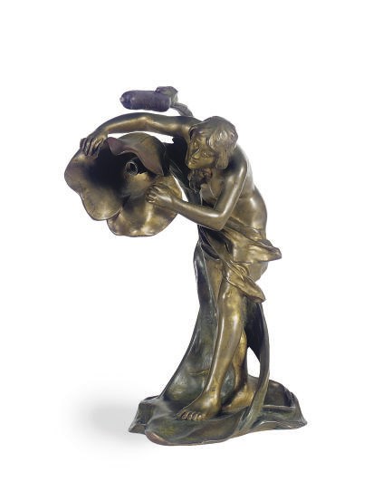 A FRENCH PATINATED AND GILT-BRONZE FIGURAL TABLE LAMP,