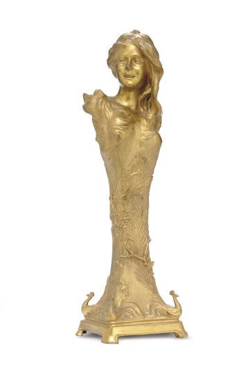 A FRENCH GILT-BRONZE BUST OF A WOMAN,