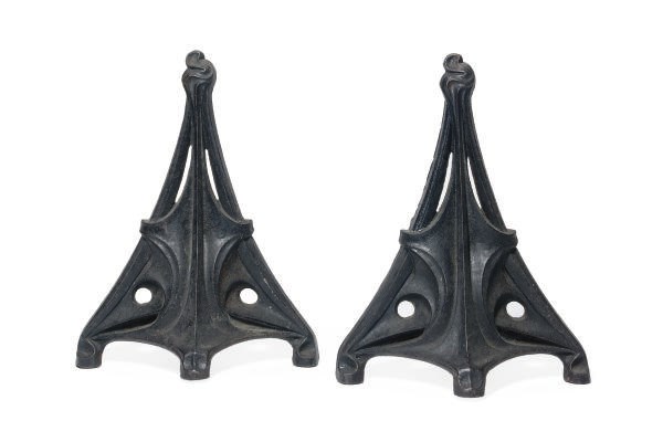 A PAIR OF SPANISH PAINTED CAST-IRON ANDIRONS,