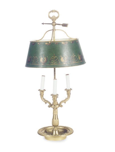 A FRENCH ORMOLU THREE-BRANCH BOUILLOTTE LAMP,