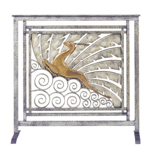 AN IRON AND COPPER FIRESCREEN,