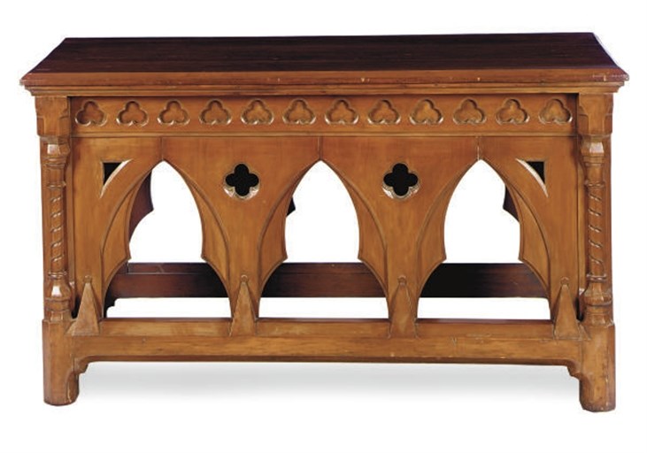 A VICTORIAN STAINED PINE SIDE TABLE,