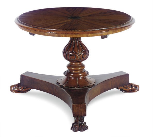 A MAHOGANY AND BRASS MINIATURE TILT-TOP BREAKFAST TABLE,