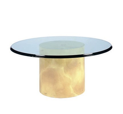 A LACQUER AND GLASS COFFEE TABLE,