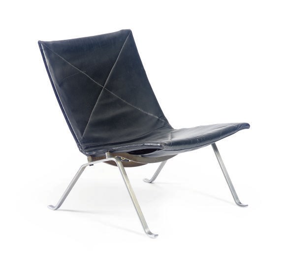 A STEEL AND LEATHER 'PK-22' CHAIR,