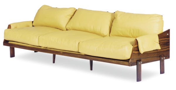 A ROSEWOOD AND LEATHER-UPHOLSTERED SOFA**,
