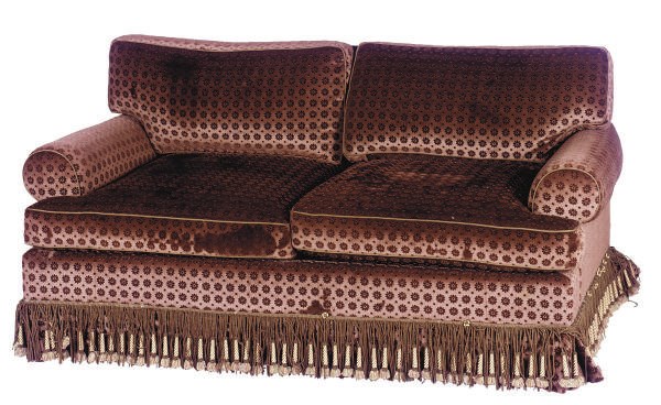 A BROWN MOHAIR GAUFRAGE UPHOLSTERED SOFA,
