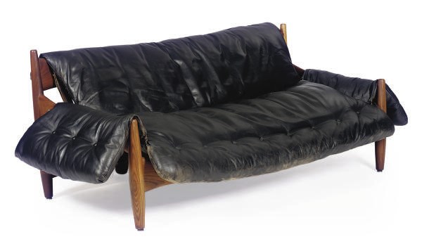 A HARDWOOD AND LEATHER 'SHERIFF' SOFA,