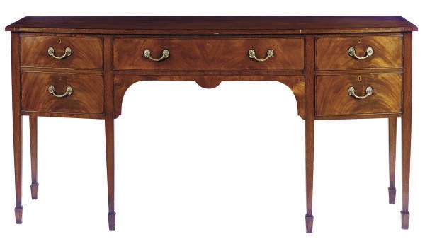 AN ENGLISH MAHOGANY AND CROSSBANDED SIDEBOARD,