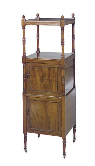 A LATE REGENCY MAHOGANY WHATNOT,