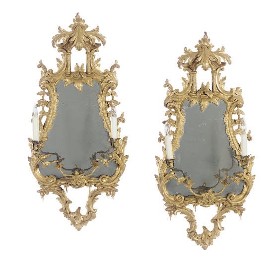 A PAIR OF GILTWOOD TWO-LIGHT GIRANDOLES