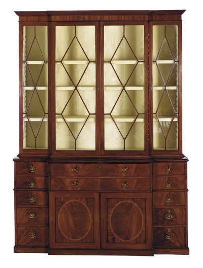 A VICTORIAN MAHOGANY BREAKFRONT SECRETARY-BOOKCASE,