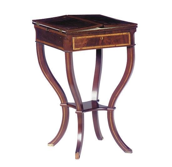 A CONTINENTAL MAHOGANY AND SATINWOOD-BANDED WORK TABLE,