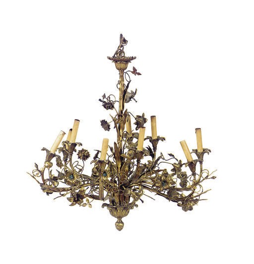 A GILT-BRONZE FLORAL AND FOLIATE NINE-LIGHT CHANDELIER,