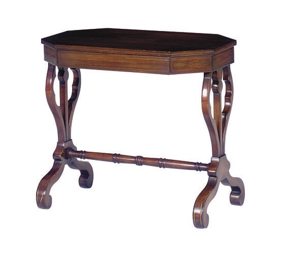 A MAHOGANY AND BRASS-INLAID OCTAGONAL SIDE TABLE,