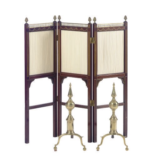 AN AESTHETIC MOVEMENT MAHOGANY AND PARCEL-GILT THREE-PANEL LOW SCREEN,