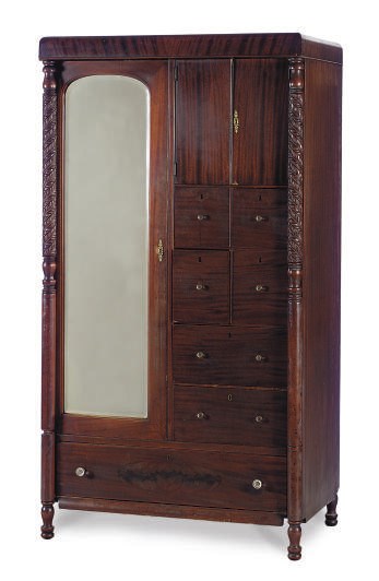 AN AMERICAN CLASSICAL MAHOGANY WARDROBE,