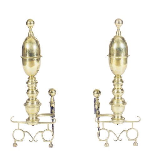 A PAIR OF ENGLISH BRASS ANDIRONS,