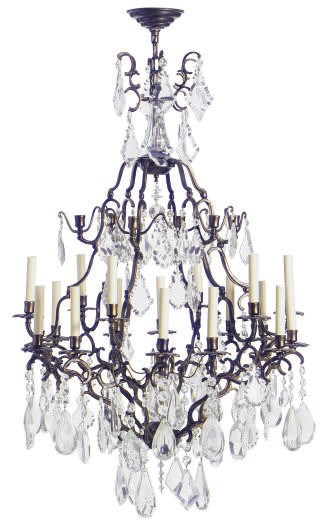 A GILT-METAL AND CUT-GLASS EIGHTEEN-LIGHT CHANDELIER,