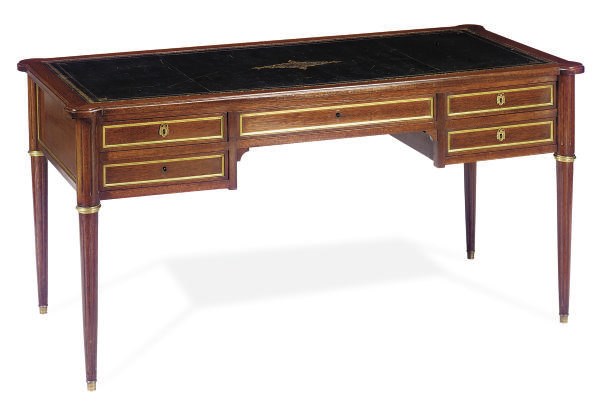 A GILT-METAL MOUNTED MAHOGANY BUREAU PLAT,