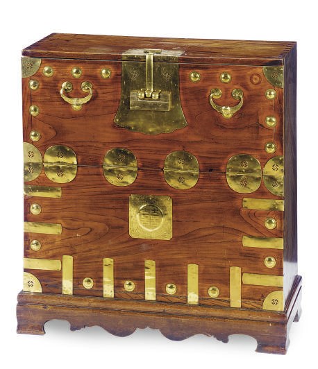 A KOREAN BRASS-MOUNTED HARDWOOD CABINET,