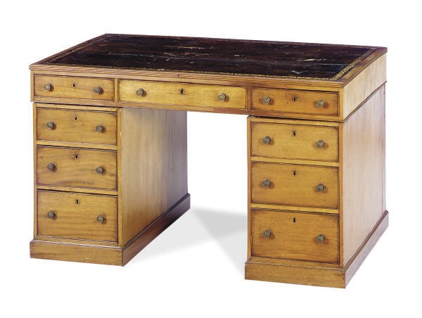 A LATE REGENCY MAHOGANY PARTNERS PEDESTAL DESK