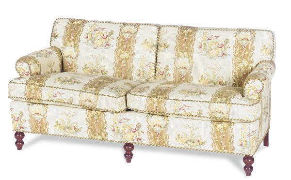 A STAINED-WOOD AND UPHOLSTERED SOFA,