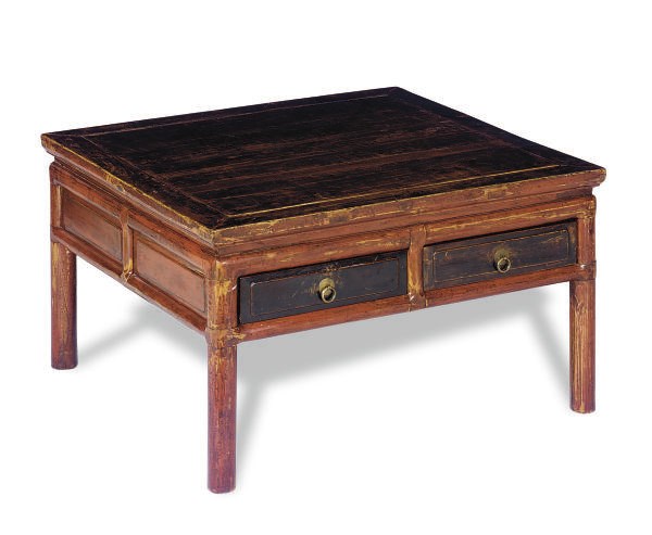 A CHINESE RED AND BLACK LACQUERED SQUARE LOW TABLE,