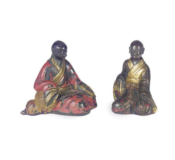 A PAIR OF POLYCHROME-DECORATED BRONZE FIGURES,
