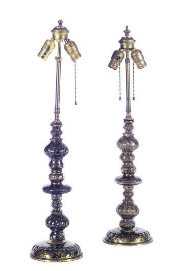 A PAIR OF GLASS TABLE LAMPS,
