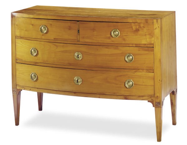 A PAIR OF CONTINENTAL FRUITWOOD BOWFRONT COMMODES,