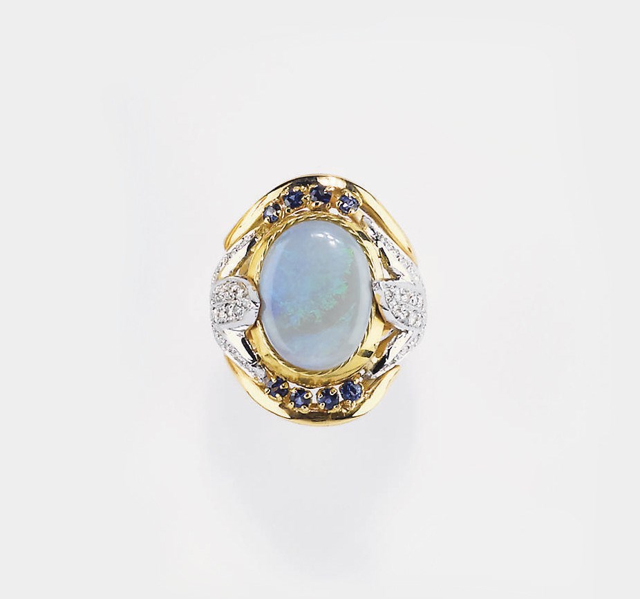ANELLO IN ORO CON OPALE, ZAFFIRI E DIAMANTI