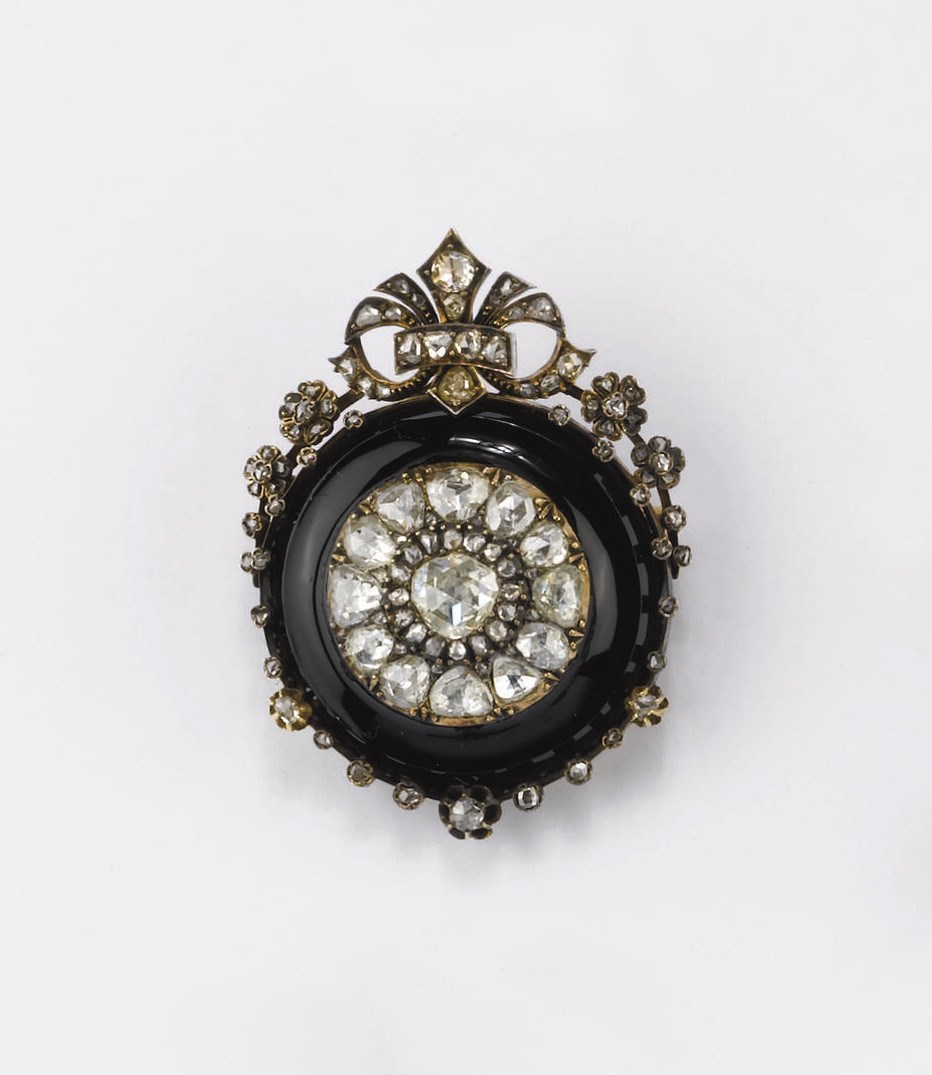 ANTICA SPILLA PENDENTE CON DIAMANTI E ONICE