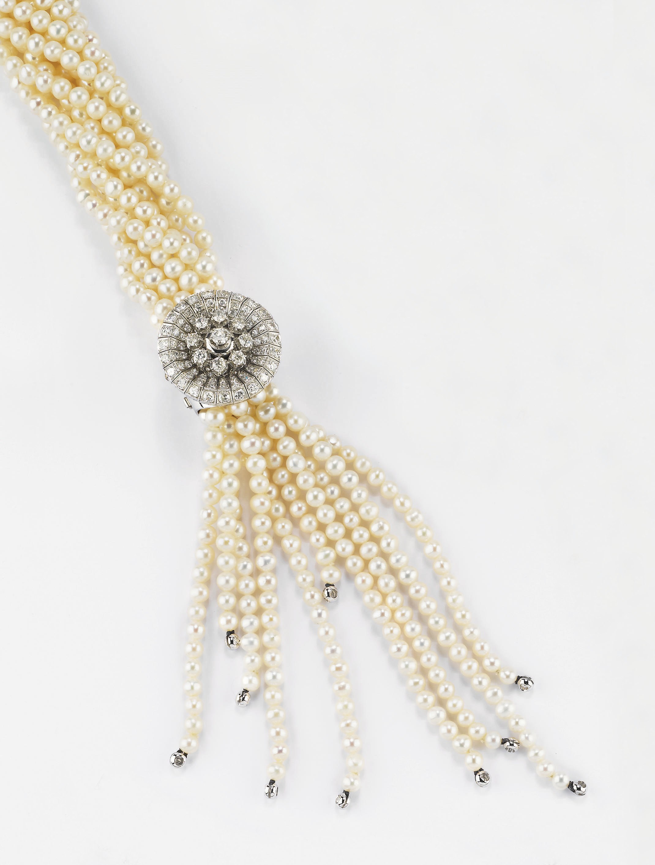COLLANA A SCIARPA IN PERLE COLTIVATE E BRILLANTI