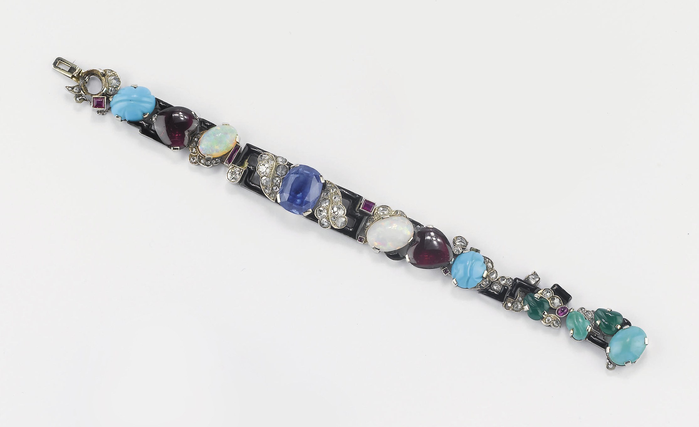 BRACCIALE CON BRILLANTI, SMALTO E PIETRE DI COLORE