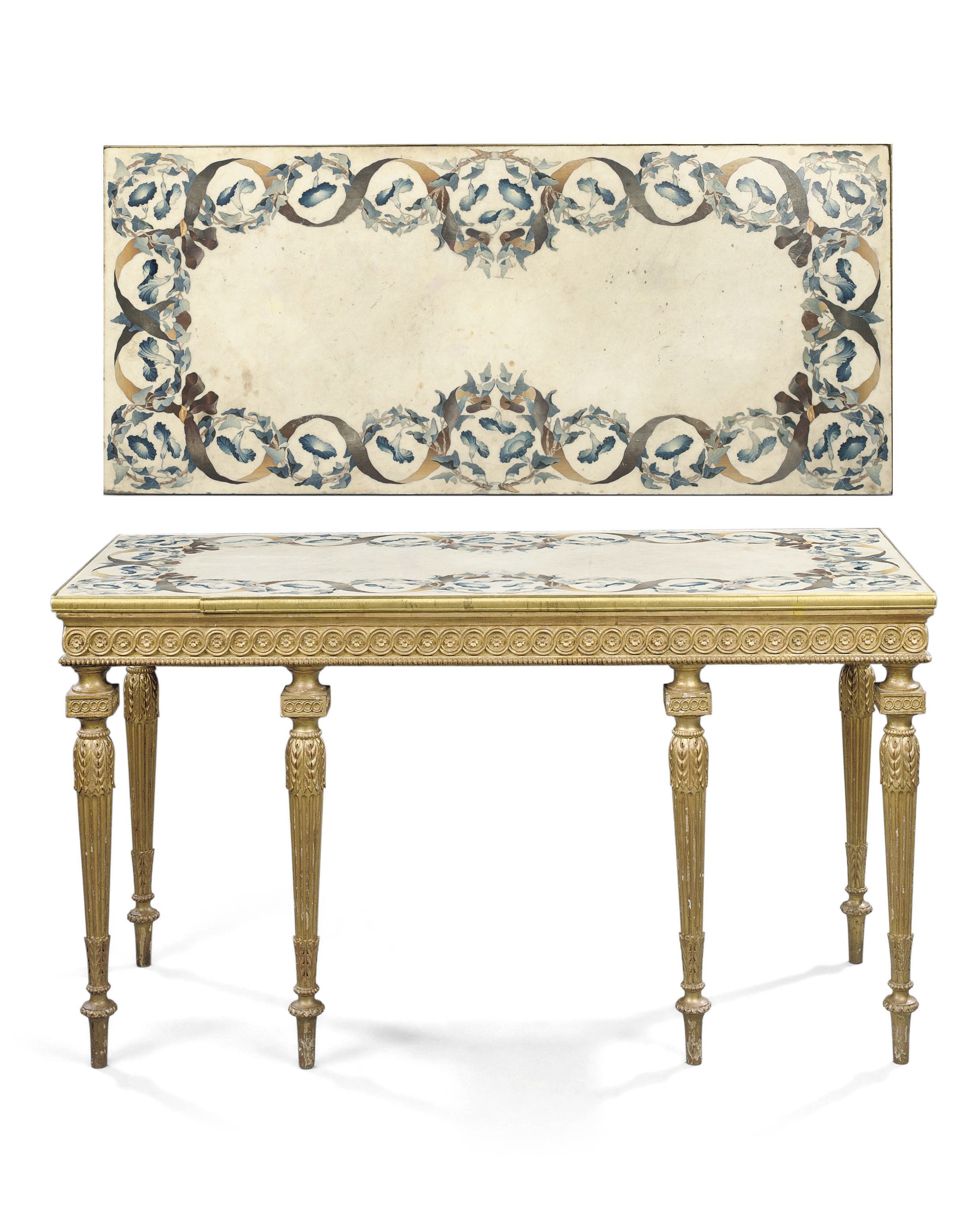 A GEORGE III GILTWOOD AND SCAGLIOLA SIDE TABLE