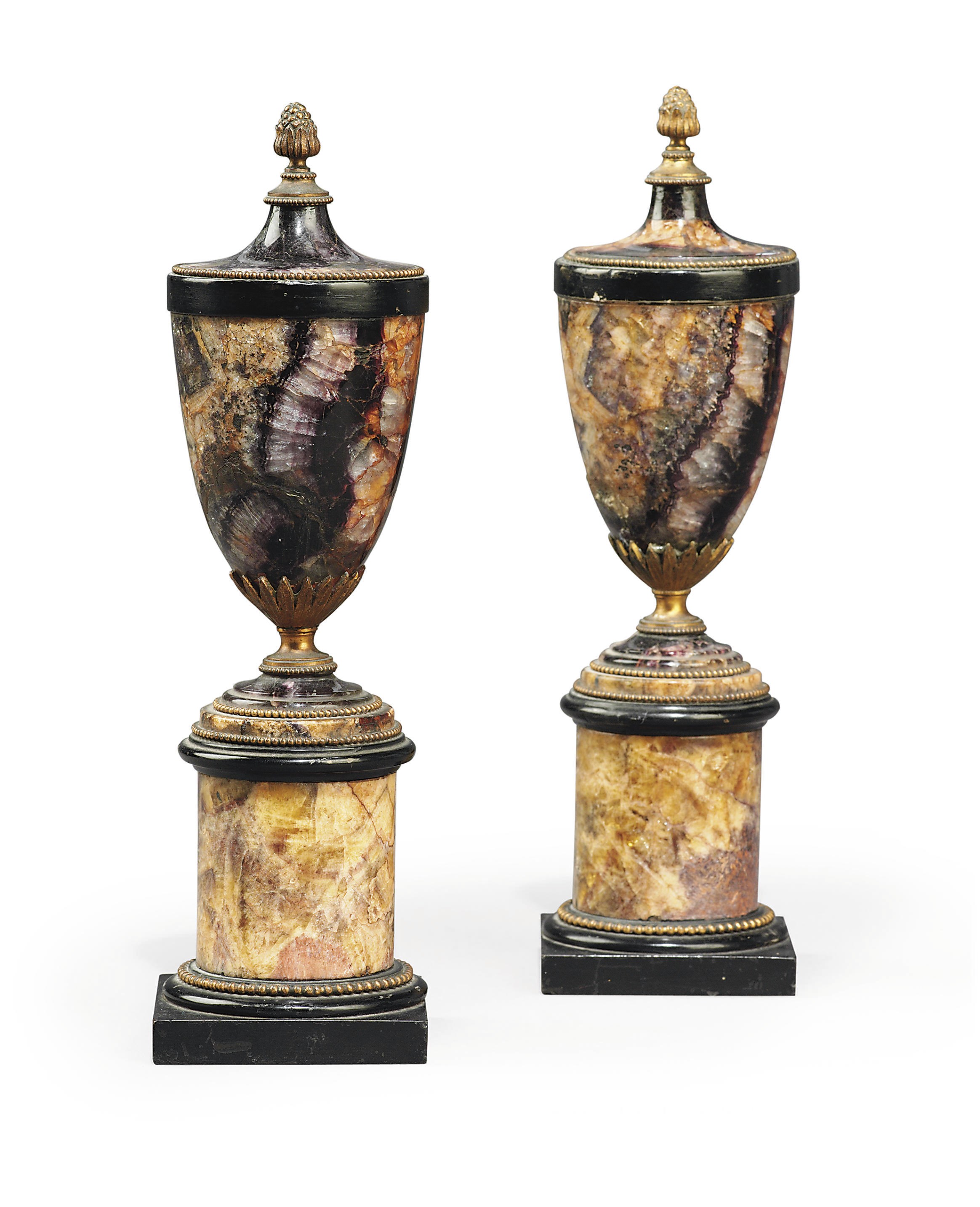 A PAIR OF GEORGE III ORMOLU-MOUNTED BLUE-JOHN VASES