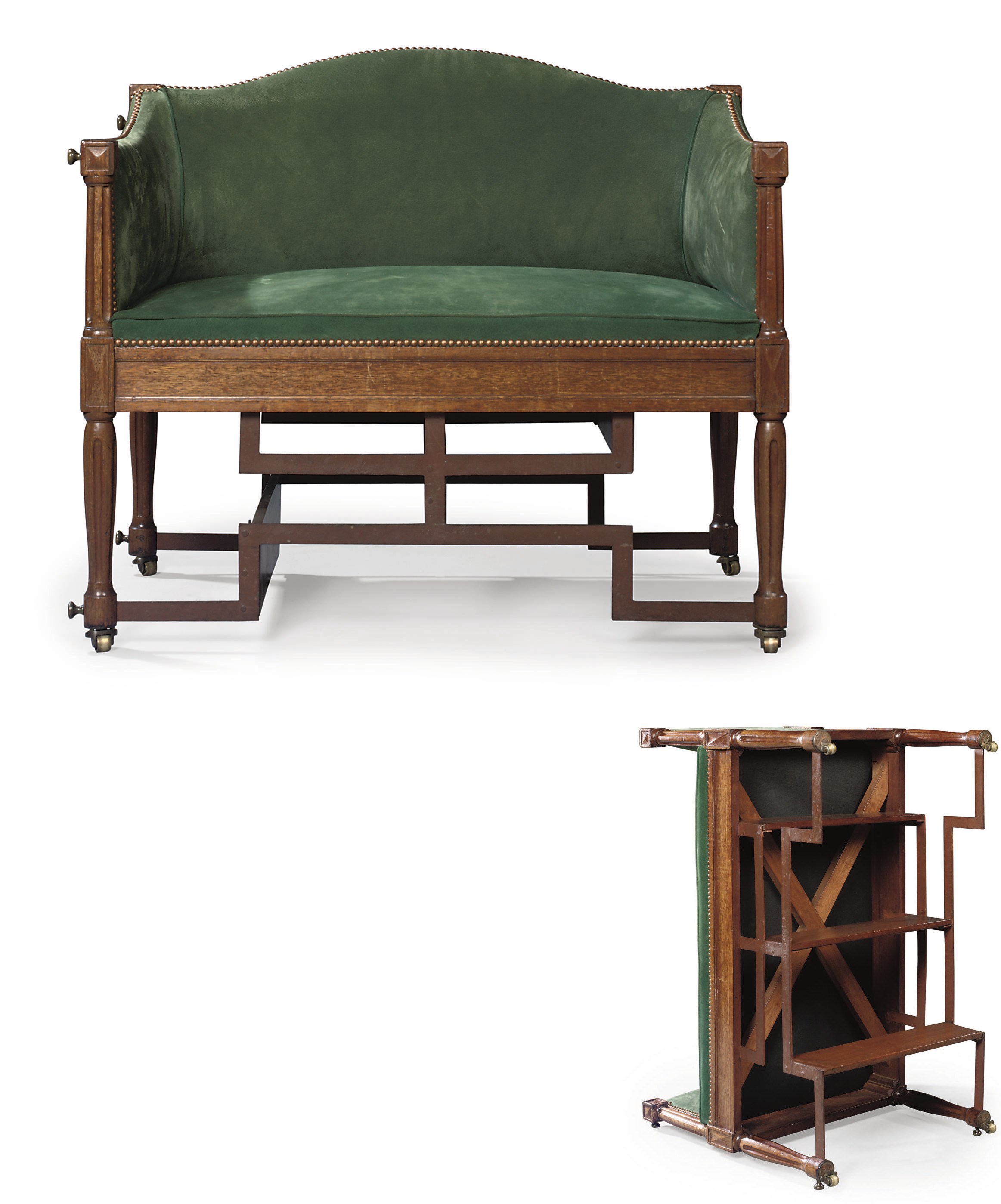 A DIRECTOIRE MAHOGANY AND IRON METAMORPHIC SETTEE