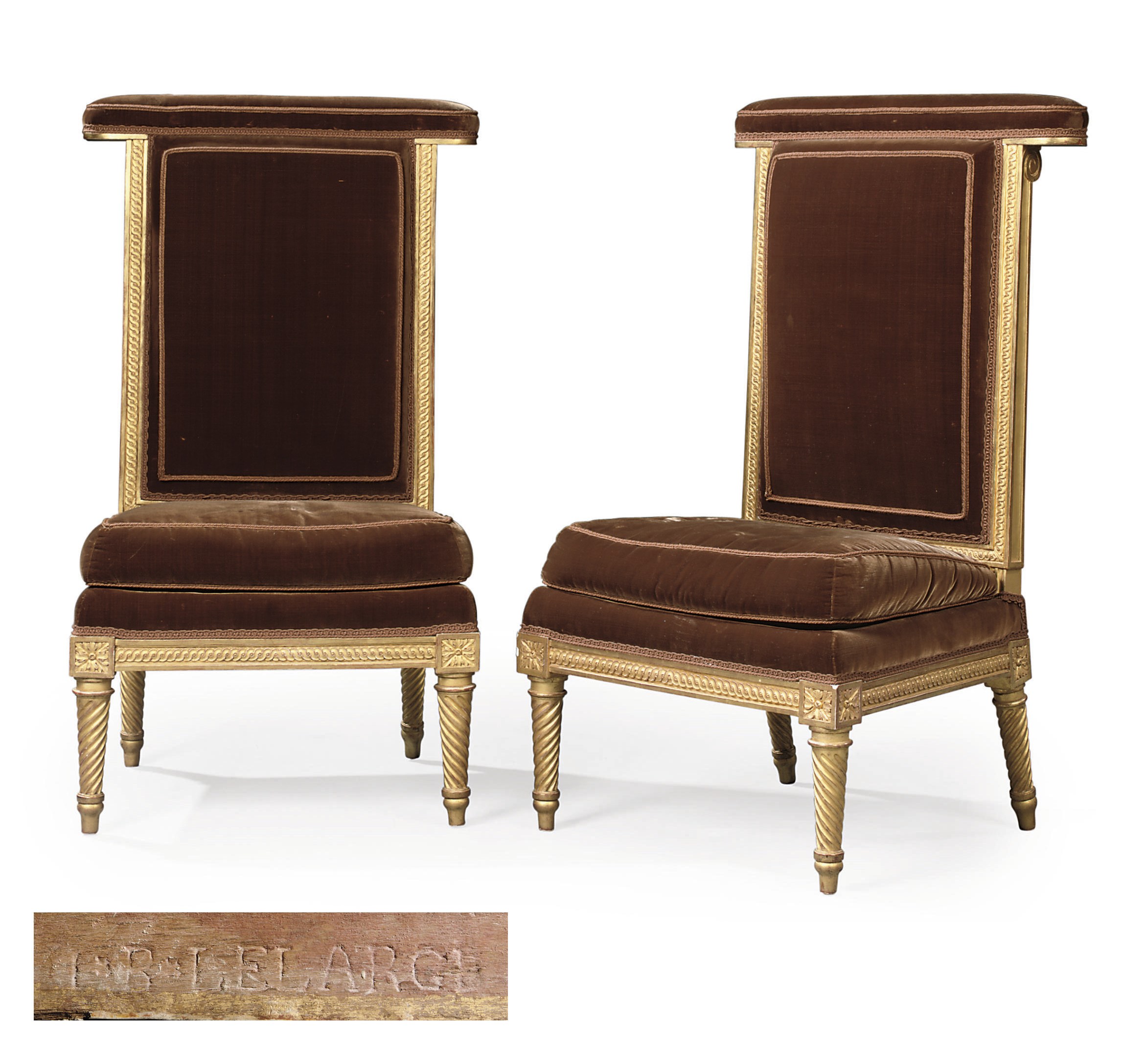 A PAIR OF LOUIS XVI GILTWOOD VOYEUSES