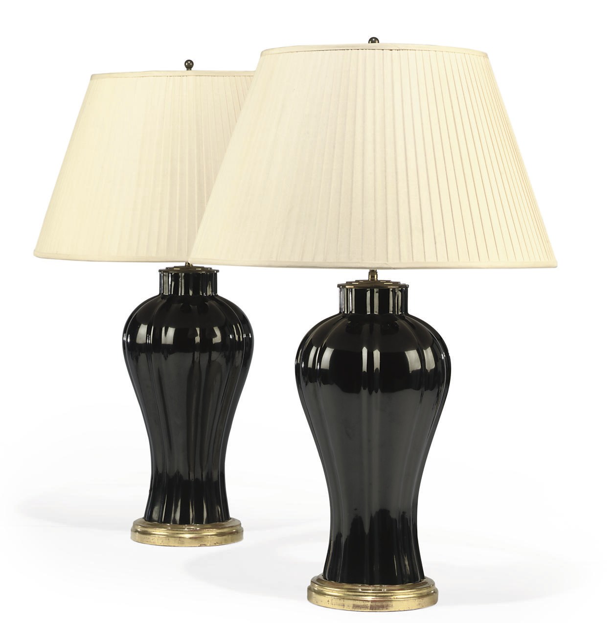 A PAIR OF FRENCH BLACK PORCELAIN BALUSTER LAMPS