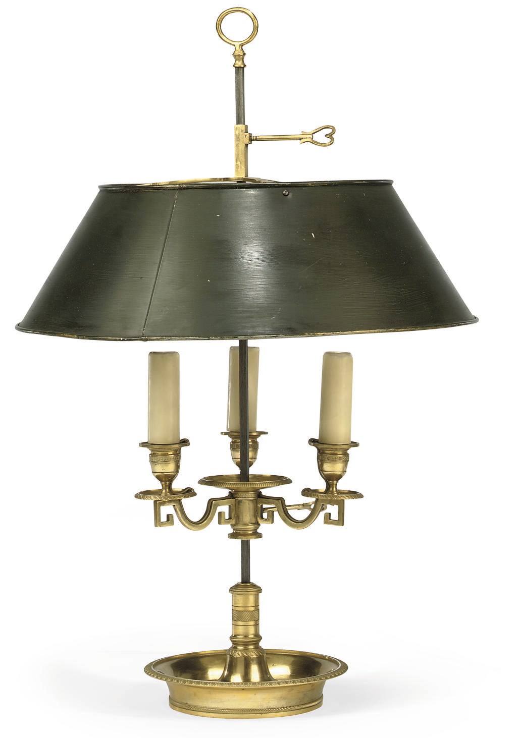 A DIRECTOIRE ORMOLU THREE-BRANCH LAMPE BOUILLOTTE