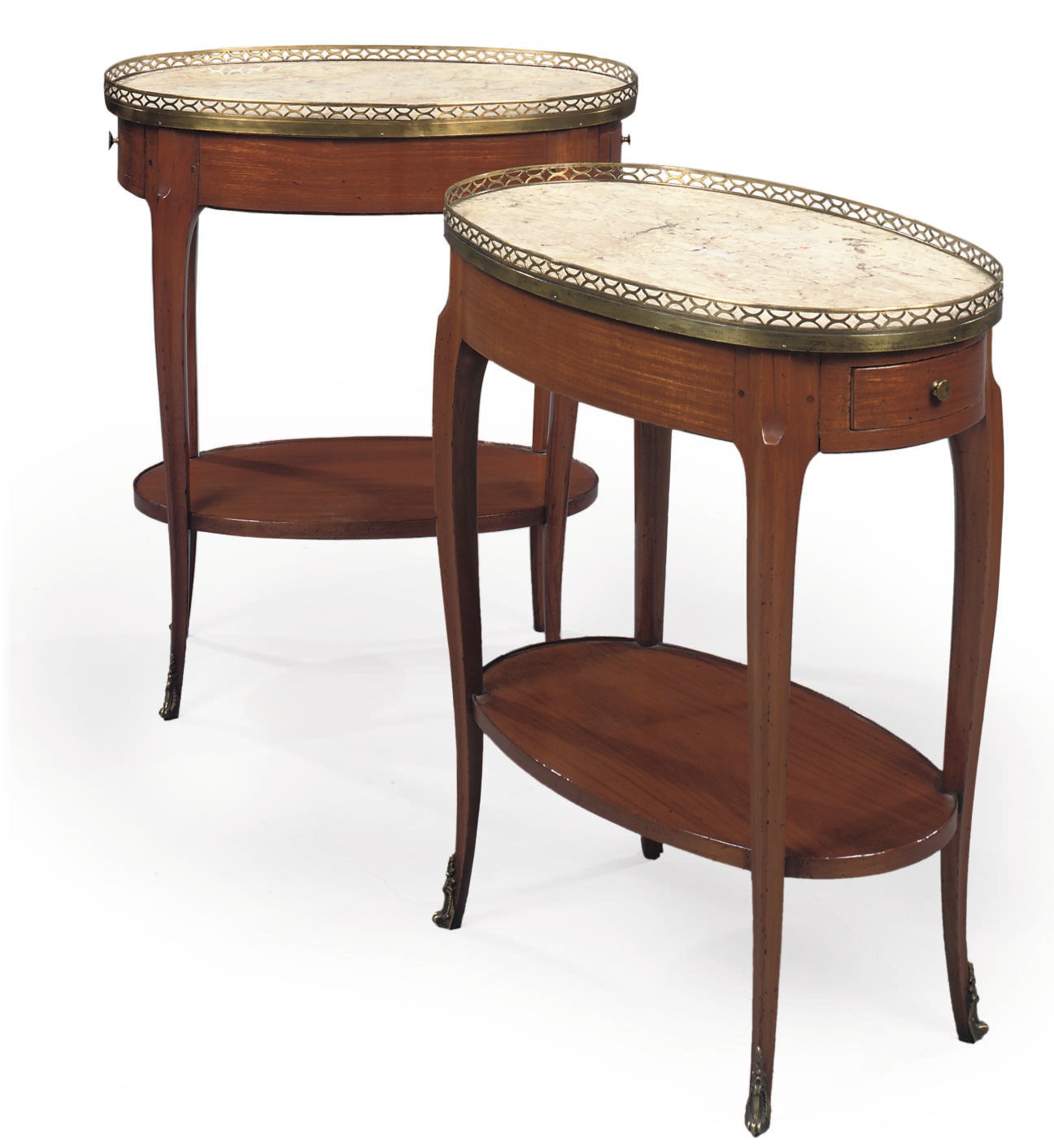 A PAIR OF FRENCH ORMOLU-MOUNTED BOIS SATINE OCCASIONAL TABLES