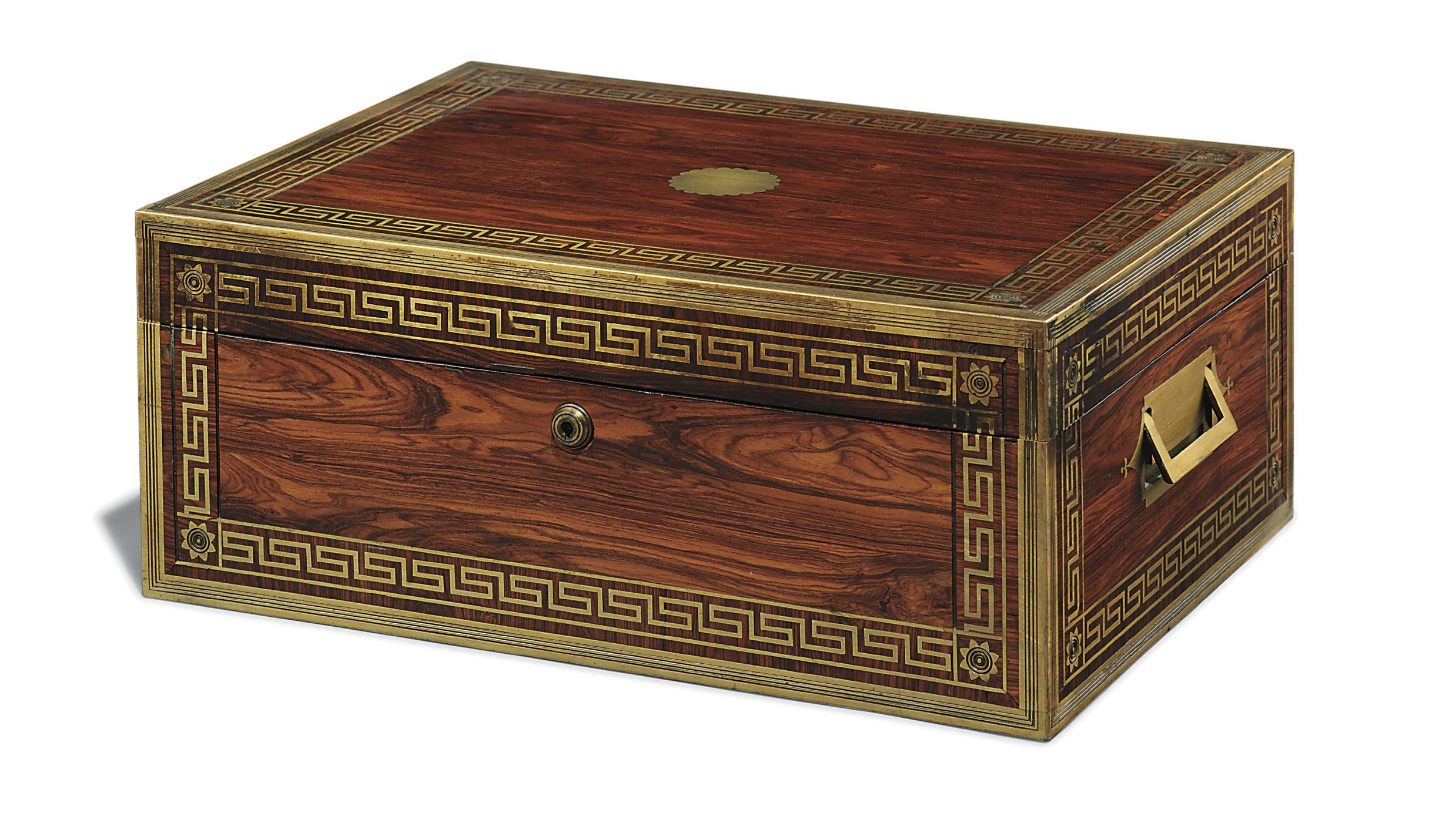 A REGENCY BRASS-INLAID KINGWOOD CASKET