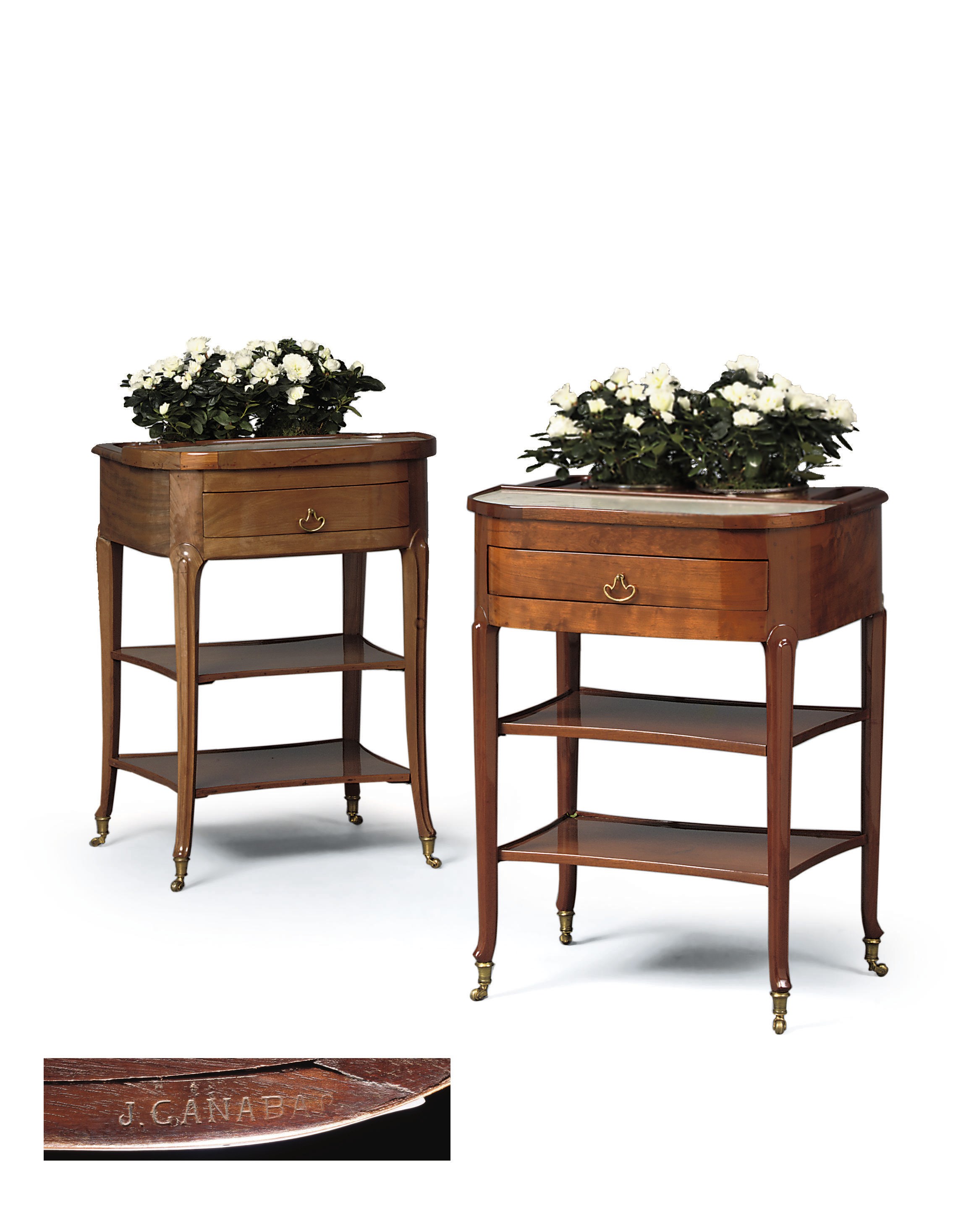 A NEAR PAIR OF LATE LOUIS XV MAHOGANY RAFRAICHISSOIRS