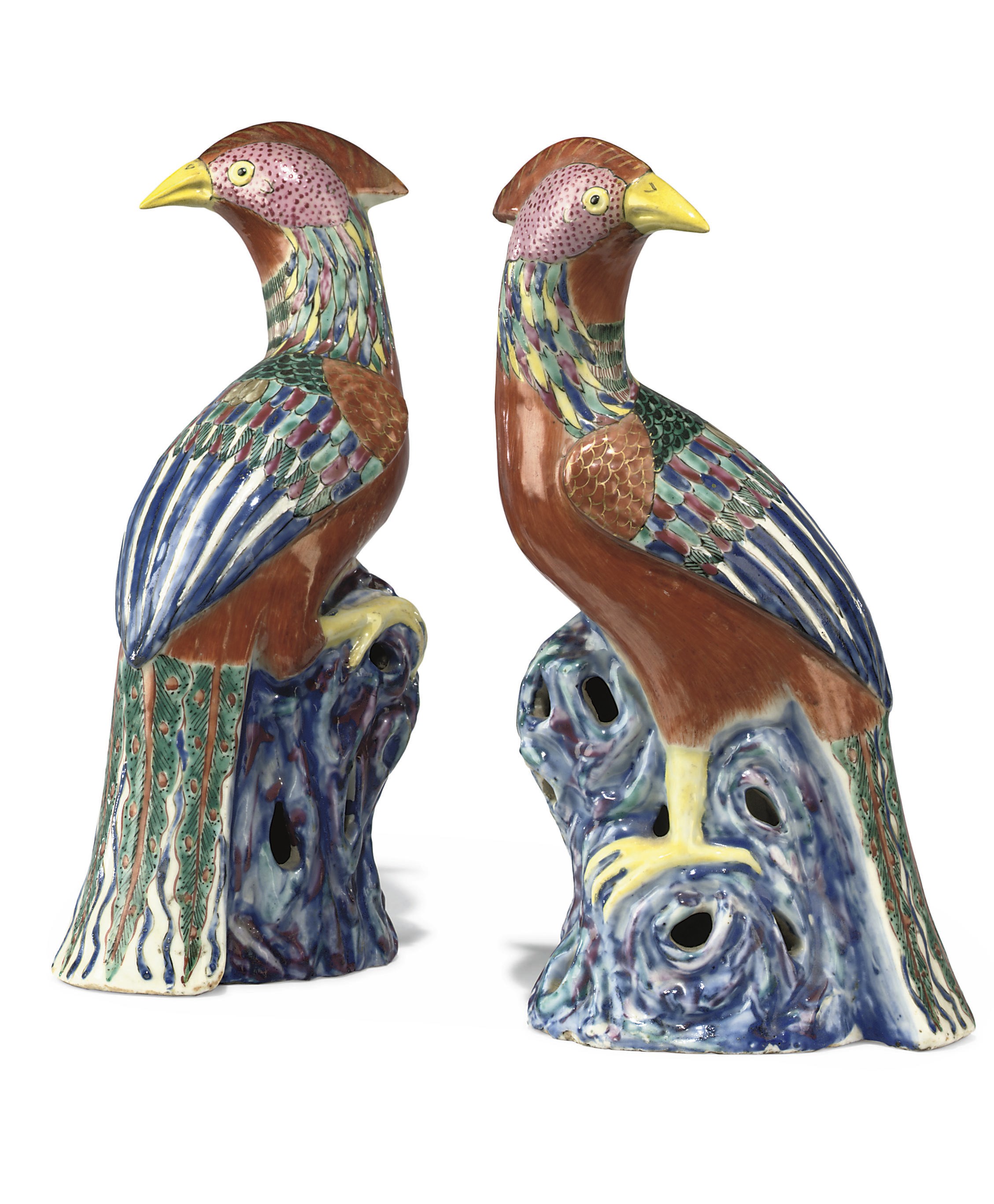 A PAIR OF CHINESE FAMILLE ROSE MODELS OF PHEASANTS