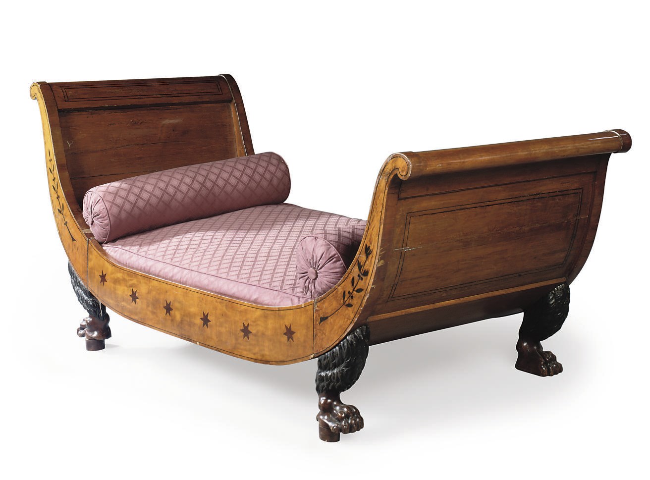 A BIEDERMEIER FRUITWOOD AND INLAID LIT-EN-BATEAU