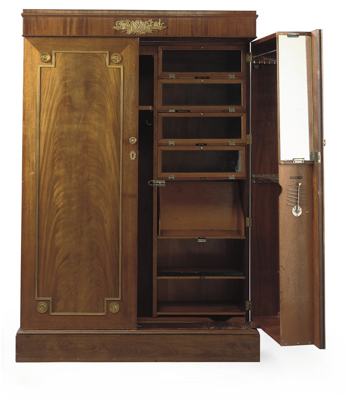 AN EMPIRE STYLE ORMOLU-MOUNTED MAHOGANY GENTLEMAN'S WARDROBE