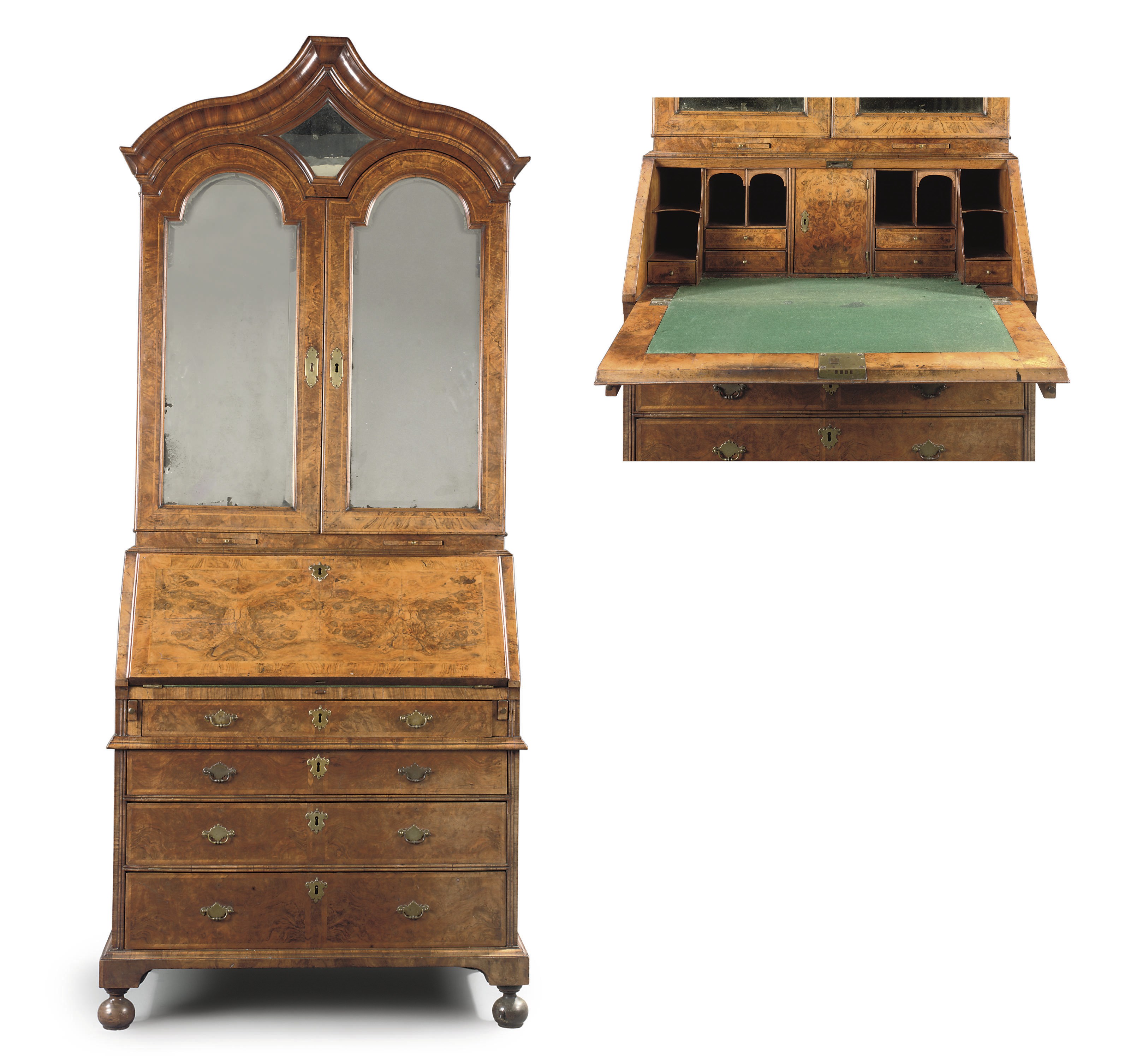 A GEORGE I WALNUT BUREAU-CABINET