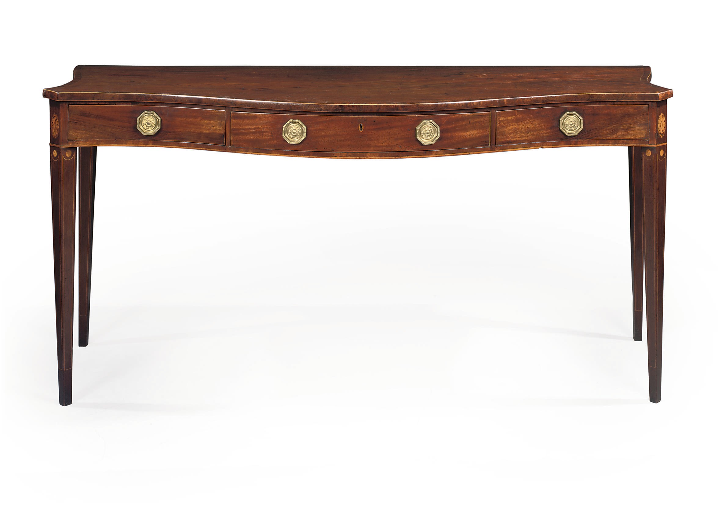 A GEORGE III MAHOGANY SERPENTINE SERVING-TABLE